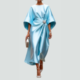 Women's Draped Batwing Midi Dress - Elegant Flowing Style | Autumn - Light Blue