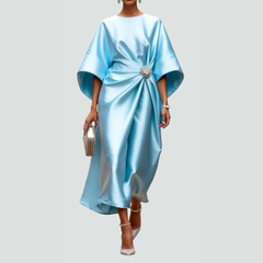 Women's Draped Batwing Midi Dress - Elegant Flowing Style | Autumn - Light Blue