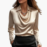 Women's Draped Satin Blouse | Elegant | Sleek | Autumn - Champagne