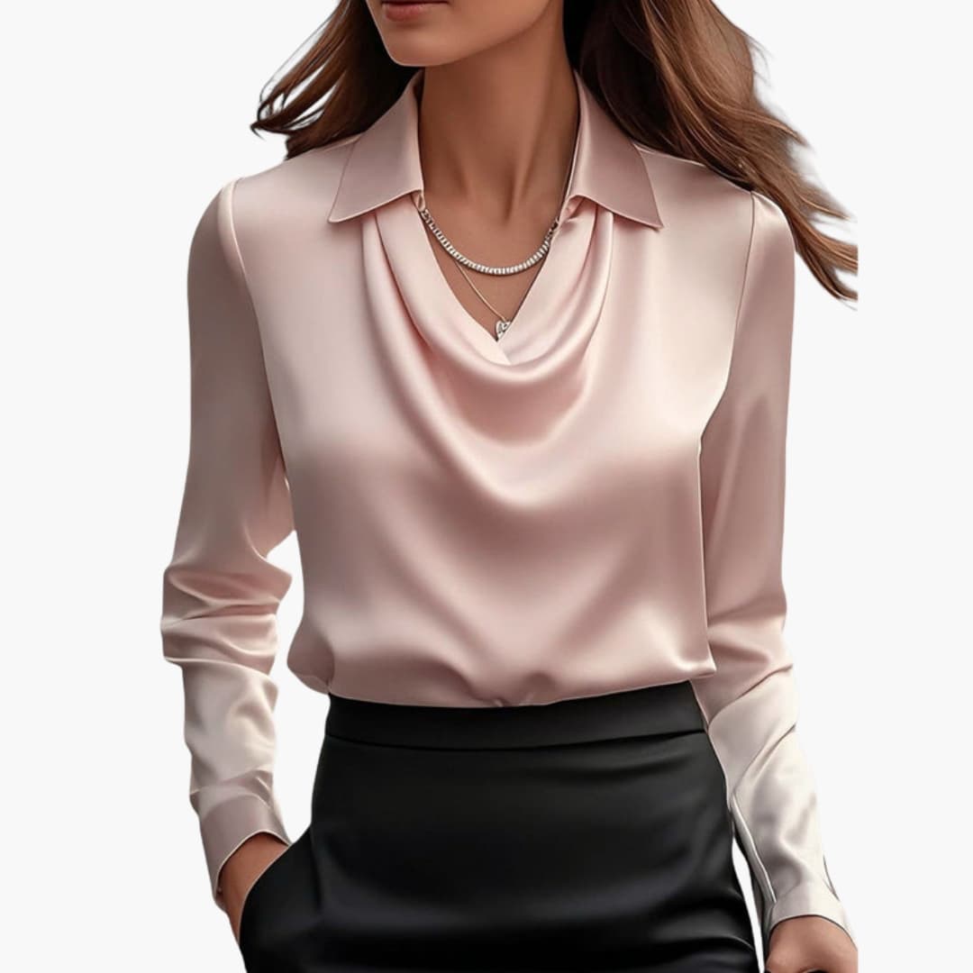 Women's Draped Satin Blouse | Elegant | Sleek | Autumn - Pink