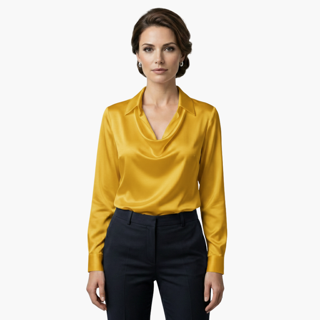 Women's Draped Satin Blouse | Elegant | Sleek | Autumn