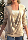 Women's Draped Top | Lace Details | Elegant | Spring - Beige
