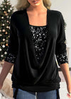 Women's Draped Top | Lace Details | Elegant | Spring - Black