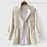 Women's Drawstring Waist Utility Jacket - Snap Pocket Coat | Spring - Cream