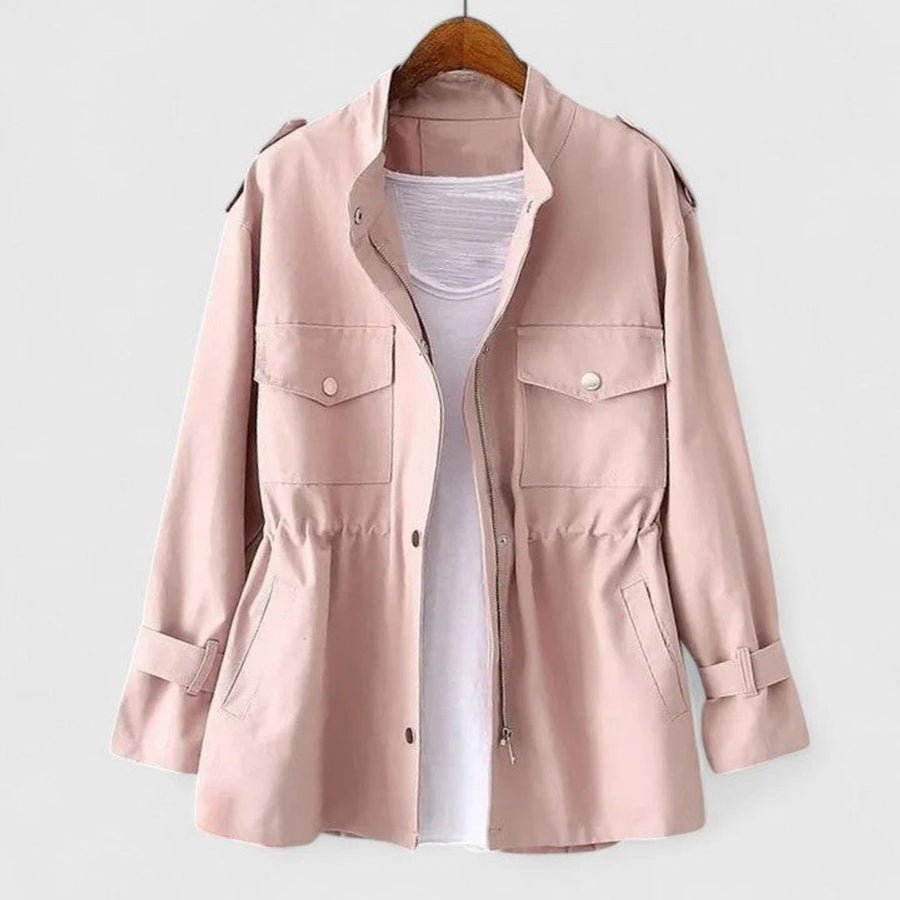 Women's Drawstring Waist Utility Jacket - Snap Pocket Coat | Spring