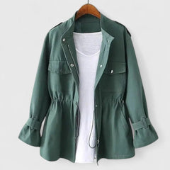 Women's Drawstring Waist Utility Jacket - Snap Pocket Coat | Spring - Green