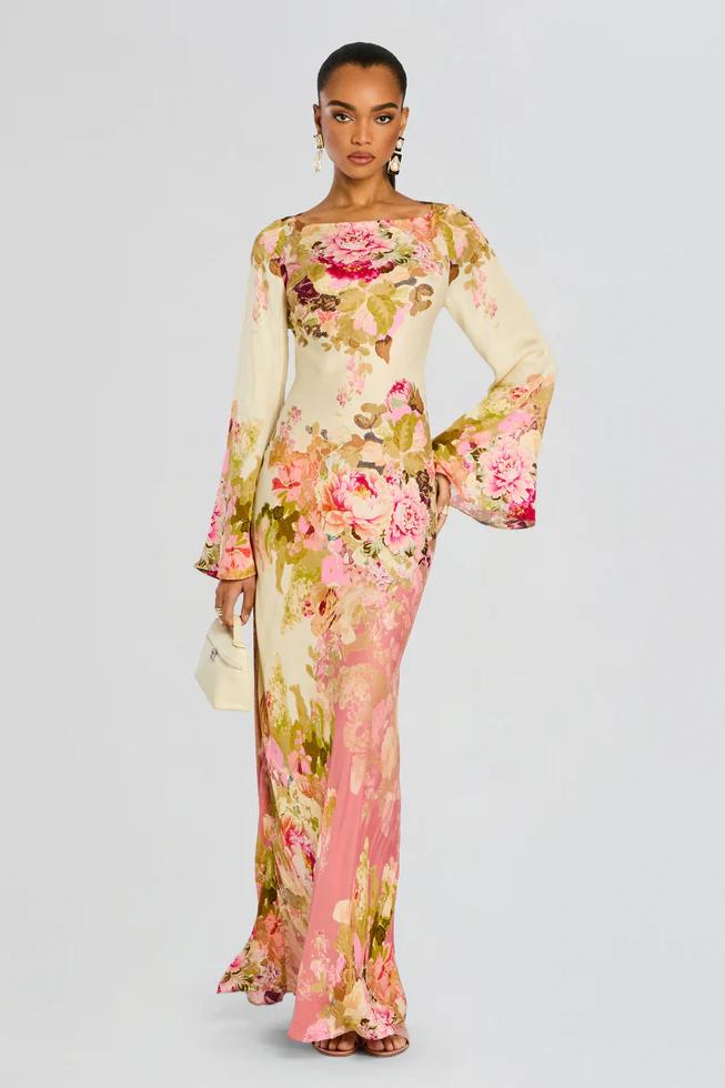 Women's Dress | Elegant Floral Maxi | Long Sleeve | Summer - Multi