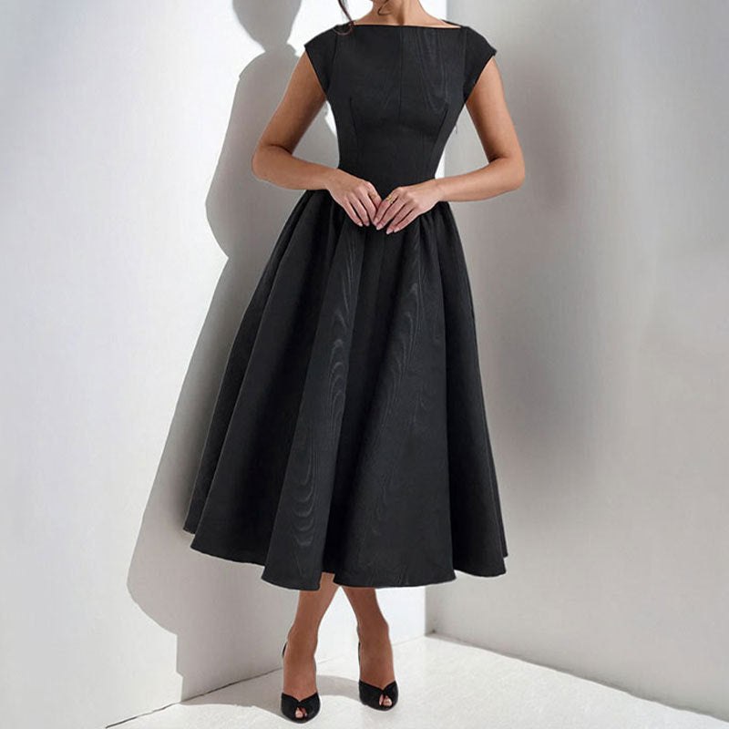Women's Dress | Elegant Midi | V-Neckline | Summer - Black