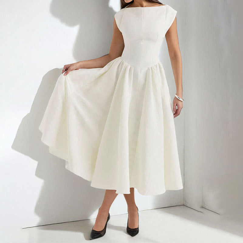 Women's Dress | Elegant Midi | V-Neckline | Summer - White
