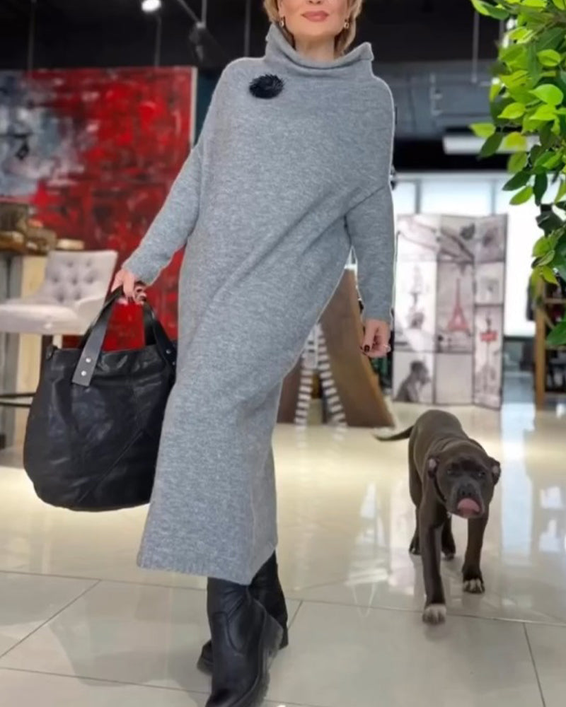Women's Dress | Elegant | Mock Neck | Autumn - Grey