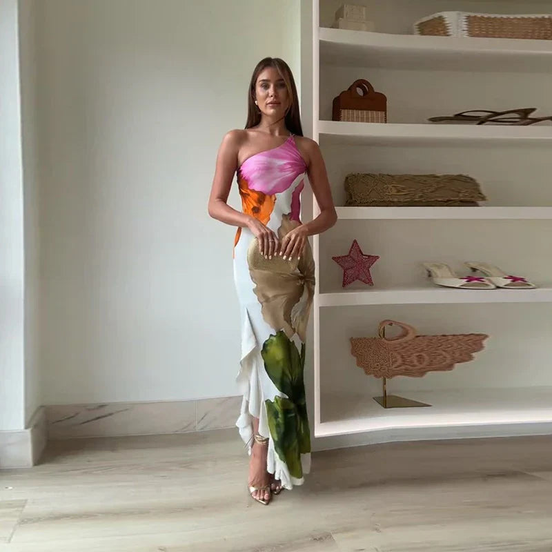 Women's Dress | Elegant One-Shoulder | Maxi | Summer - White