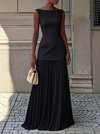 Women's Dress | Elegant Pleated Maxi | Summer - Black