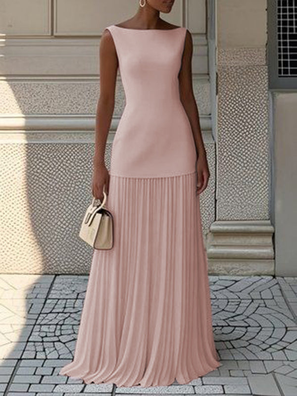 Women's Dress | Elegant Pleated Maxi | Summer - Pink
