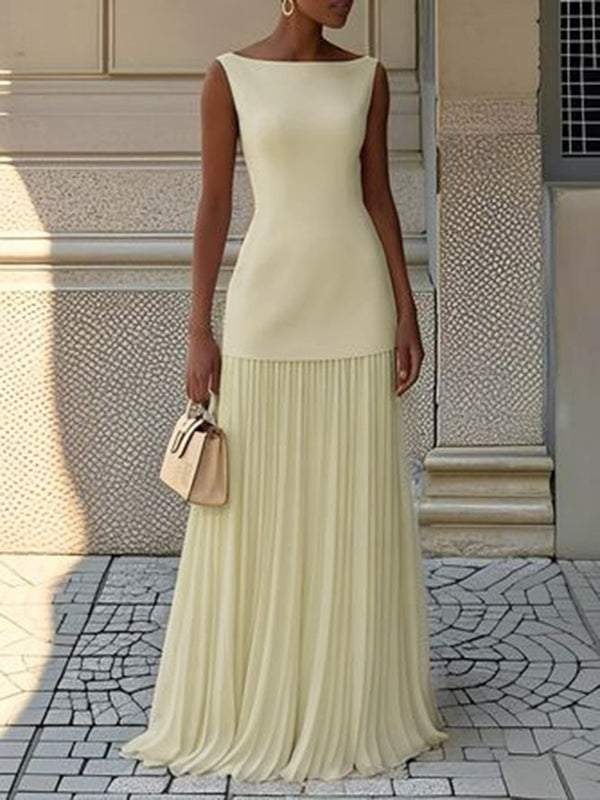 Women's Dress | Elegant Pleated Maxi | Summer - Yellow
