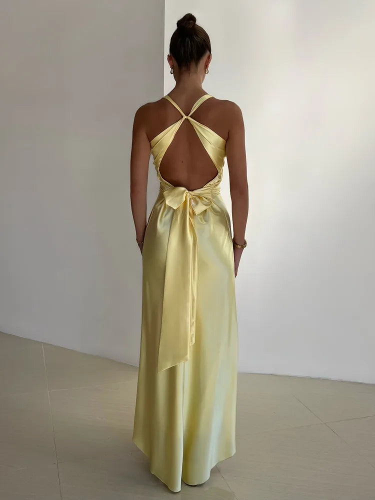 Women's Dress | Elegant Sleeveless | Deep Neckline | Summer - Golden Yellow