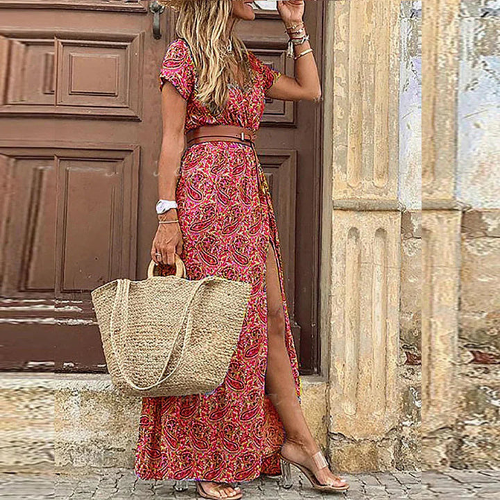 Women's Dress | Elegant V Neck Maxi | Summer - Red