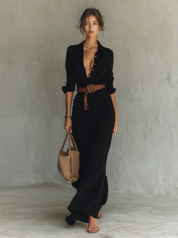 Women's Dress | Elegant Wrap Maxi | Summer - Black