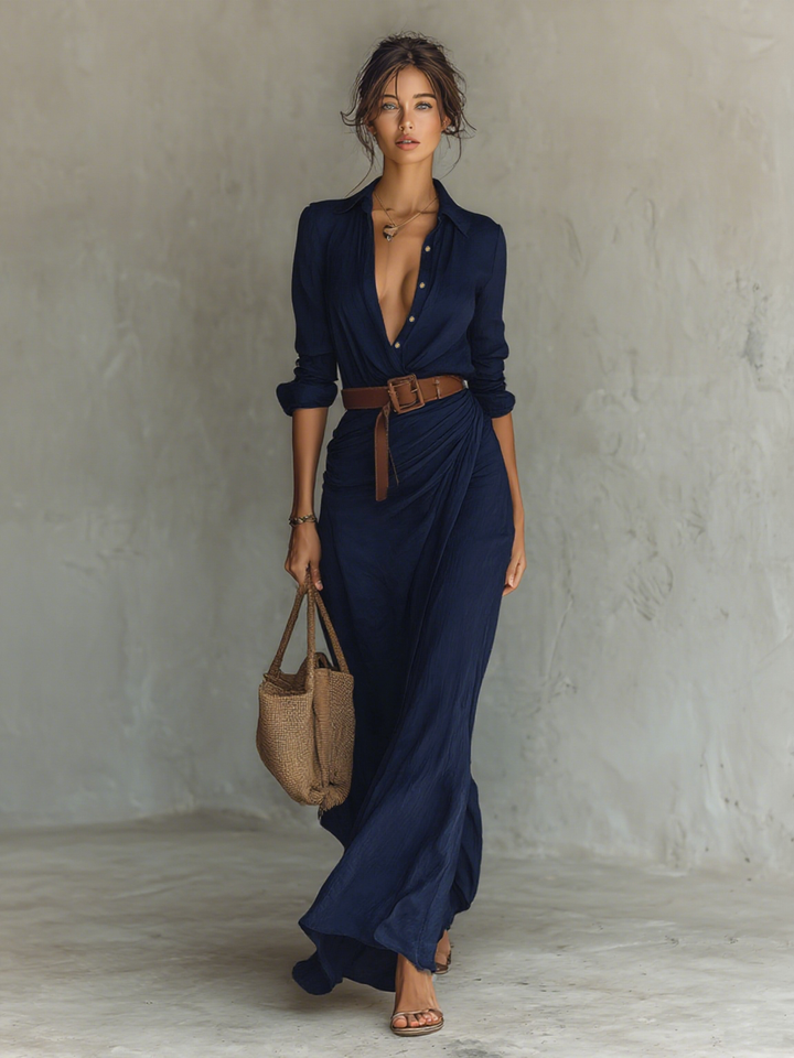 Women's Dress | Elegant Wrap Maxi | Summer - Navy