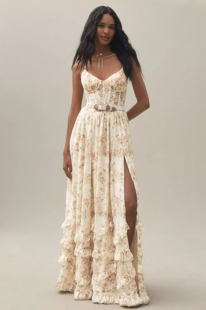 Women's Dress | Floral Print Maxi | Sleeveless | Summer - Pale Yellow