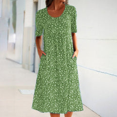 Women's Dress | Floral Print | Midi | Summer - Green