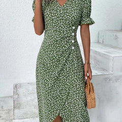 Women's Dress | Floral | Short Sleeve | Summer - Green