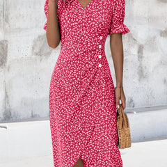 Women's Dress | Floral | Short Sleeve | Summer - Red