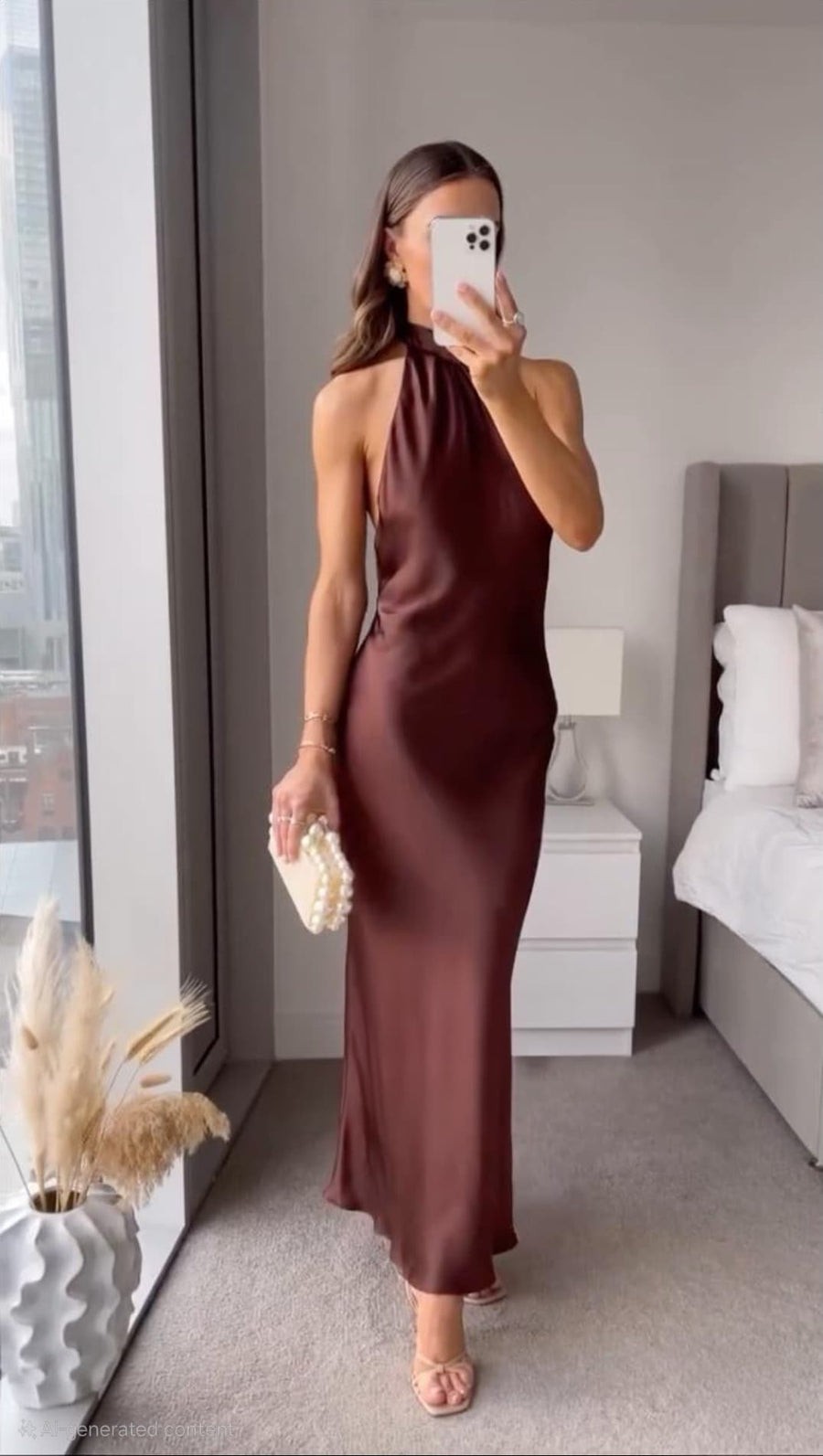 Women's Dress | Halter Neck | Sleeveless | Summer - Brown