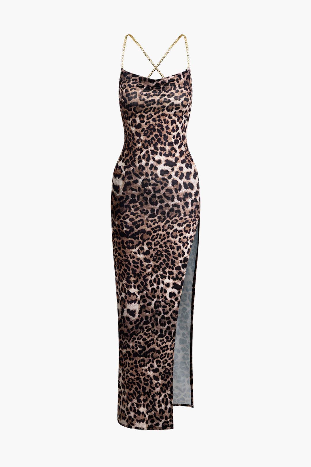 Women's Dress | Leopard Print | Maxi | Satin | High Slit | Evening