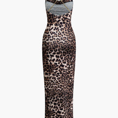 Women's Dress | Leopard Print | Maxi | Satin | High Slit | Evening
