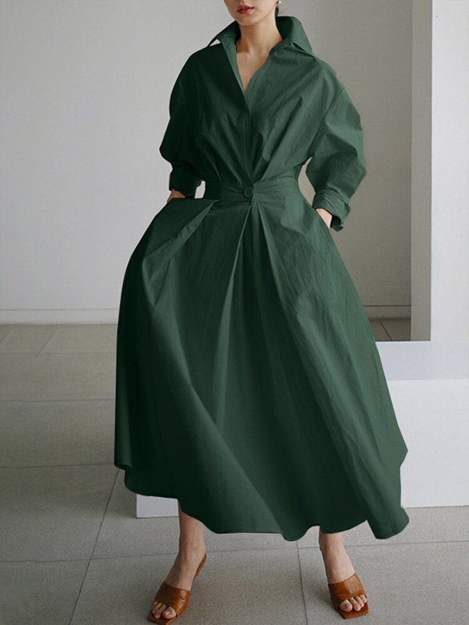 Women's Dress | Long Sleeve | Belted Waist | Spring - Olive