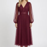 Women's Dress | Long Sleeve Elegant | Autumn - Burgundy