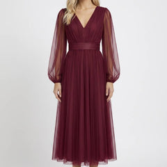 Women's Dress | Long Sleeve Elegant | Autumn - Burgundy