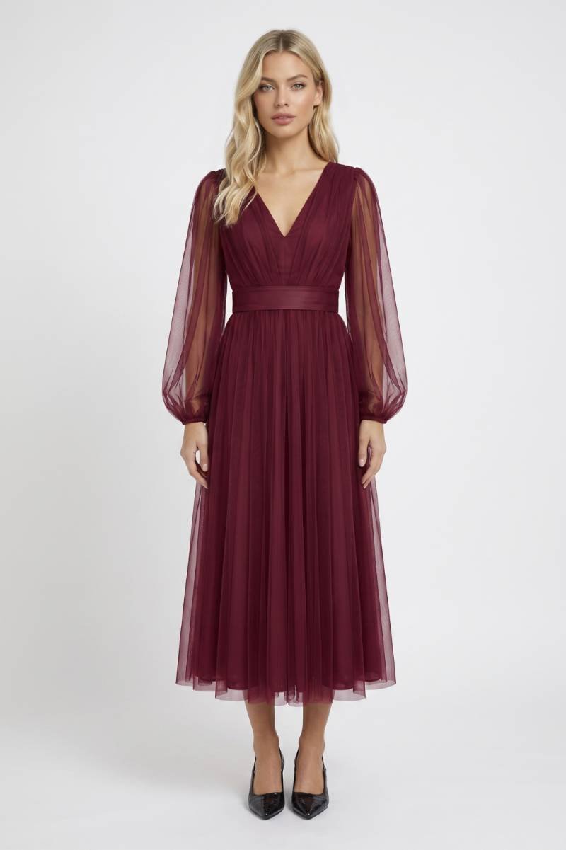 Women's Dress | Long Sleeve Elegant | Autumn - Burgundy