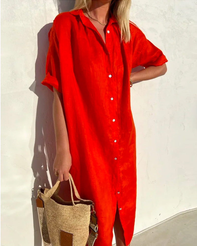 Women's Dress | Long Sleeve | Midi | Summer - Red
