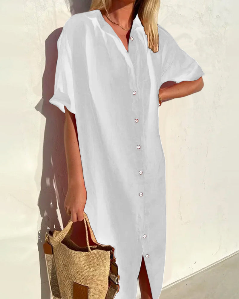 Women's Dress | Long Sleeve | Midi | Summer - White