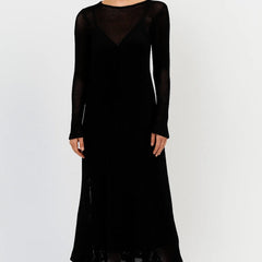 Women's Dress | Maxi | Long Sleeve | Sheer | Summer - Black