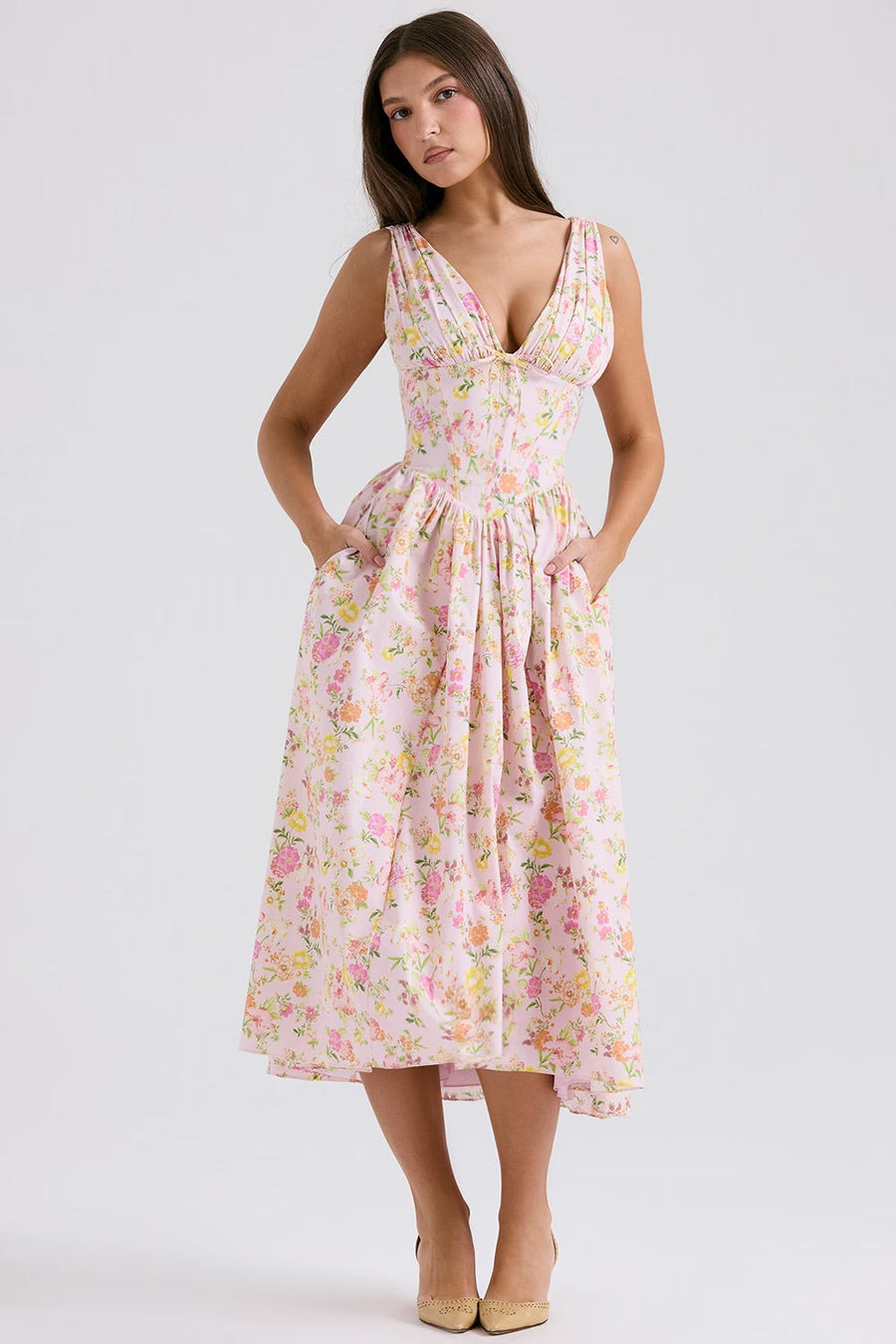 Women's Dress | Midi | Floral Print | Summer - Pink Floral