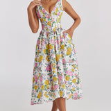 Women's Dress | Midi | Floral Print | Summer - Yellow Floral