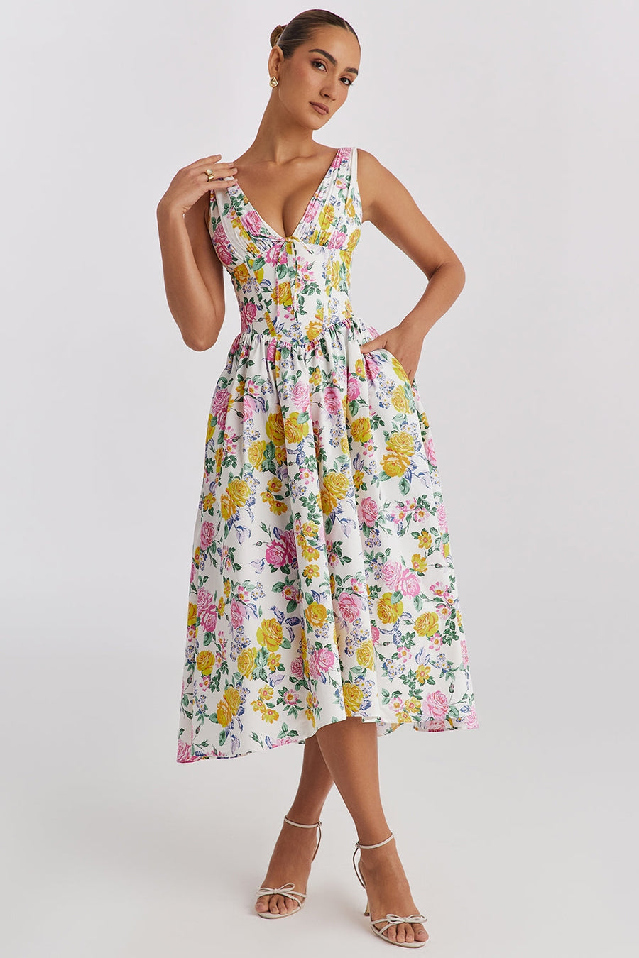 Women's Dress | Midi | Floral Print | Summer - Yellow Floral