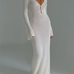Women's Dress | Midi | Open-Front | Crochet | Summer - White