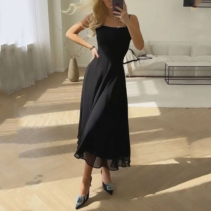 Women's Dress | Midi | V-Neck | Sleeveless | Summer - Black