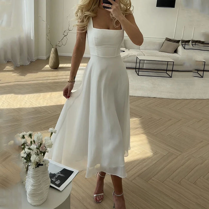Women's Dress | Midi | V-Neck | Sleeveless | Summer - White