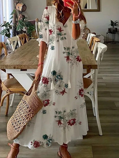 Women's Dress | Oversized Tassel Maxi | Summer - Desert Rose