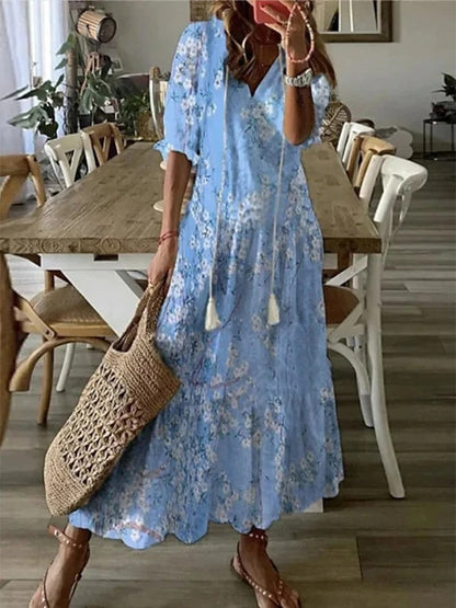 Women's Dress | Oversized Tassel Maxi | Summer - Evening Light