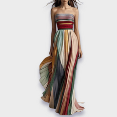 Women's Dress | Pleated Strapless | Maxi | Summer - Rainbow