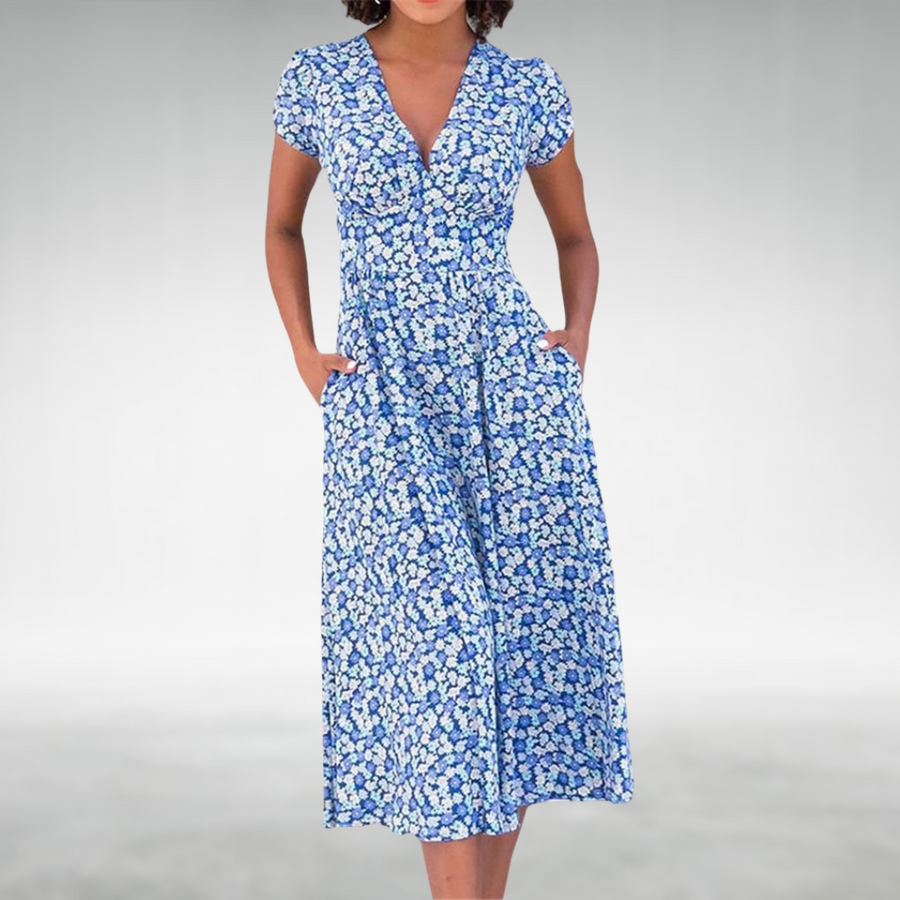 Women's Dress | Short Sleeve | Midi | Summer - Blue