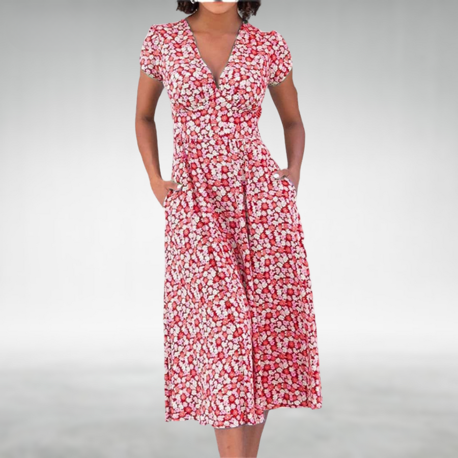 Women's Dress | Short Sleeve | Midi | Summer - Red