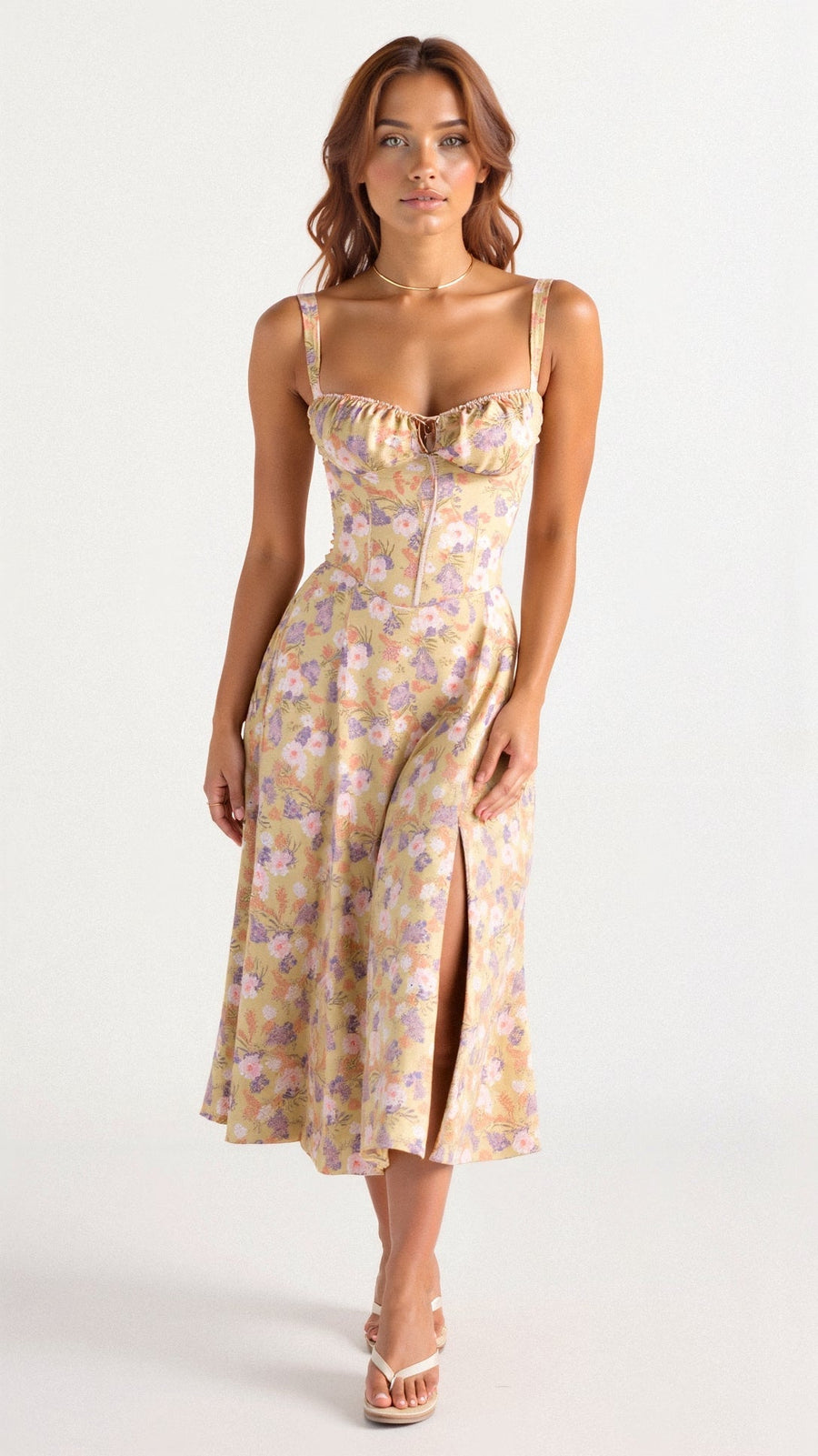 Women's Dress | Slim Fit | Slit Detail | Summer - Yellow