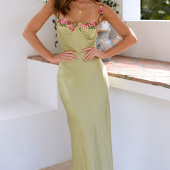 Women's Dress | Tailored Maxi | Thin Strap Design | Summer - Lime