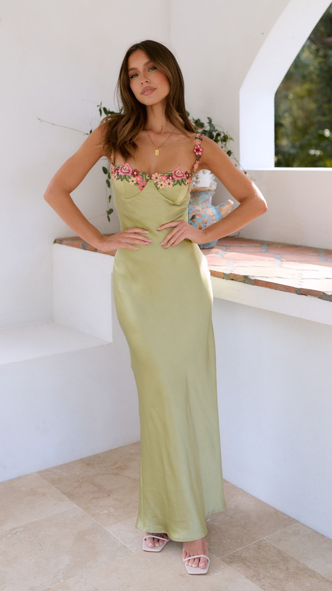 Women's Dress | Tailored Maxi | Thin Strap Design | Summer - Lime